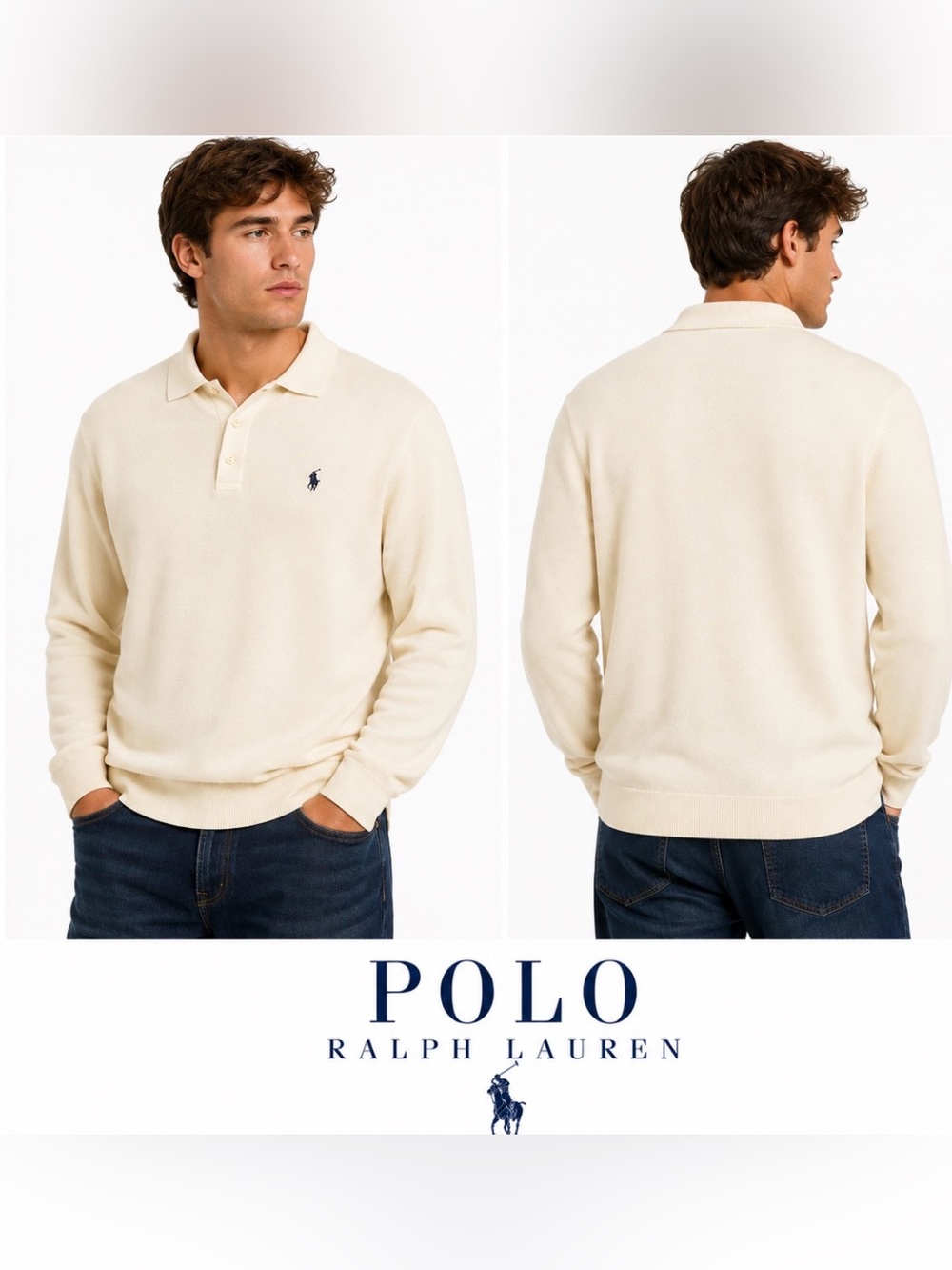 Polo Ralph Lauren Polo 5XB Mens Cream Pima Cotton Sweater Big & Tall Pony Preppy